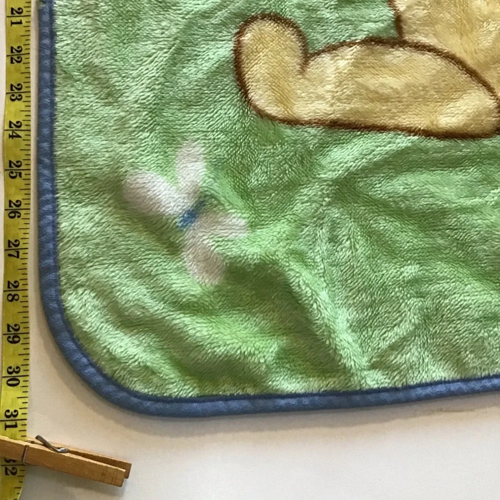 VTG Disney Winnie Pooh Tigger Baby Blanket Fleece Y2K Blue Green Honey Nursery